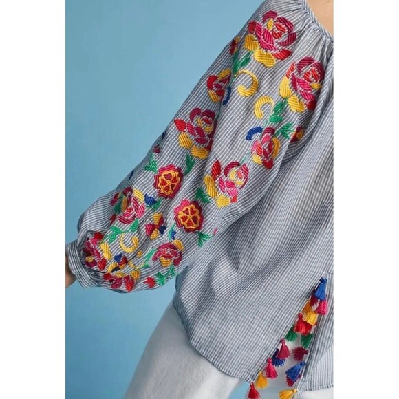 Anthropologie Floreat Embroidered Boho Soleil Blouse Small - Picture 3 of 11